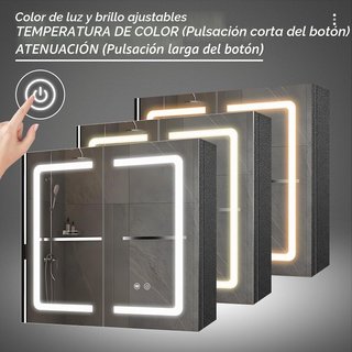 Armario Baño con Espejo y Luz LED 65x65 cm