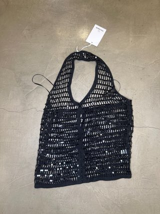 Top Pull&Bear negro lentejuelas halter talla S
