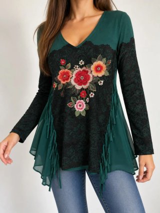 Blusa Desigual Talla M Verde y Negro