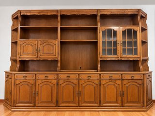 Mueble salón de roble macizo modular con vitrina