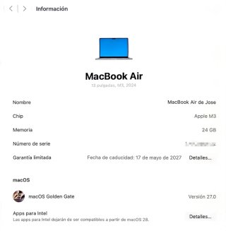 MacBook Air 13" M3 24GB RAM 512GB  - Solo 7 ciclos