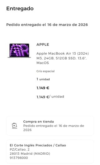 MacBook Air 13" M3 24GB RAM 512GB  - Solo 7 ciclos