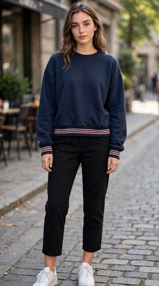 Sudadera Azul Marino con Detalles en Puños