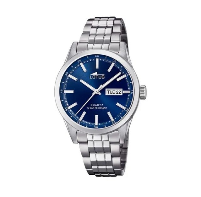 Reloj Lotus Plateado con Esfera Azul
