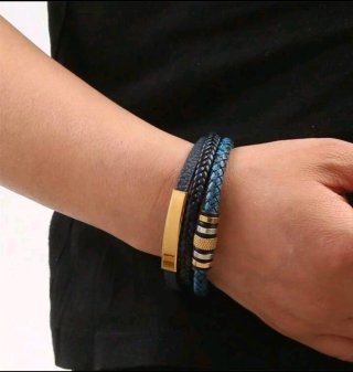 Pulsera de Hombre Multicapa Azul y Dorada
