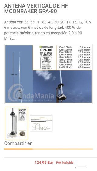 Antena Vertical HF. GPA-80. RADIOAFICIONADO.