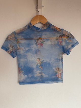 Crop Top de Malla con Estampado de Angelitos