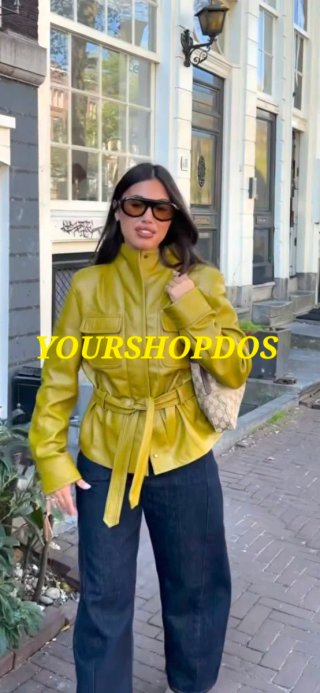 Cazadora de Piel Zara Verde Talla M