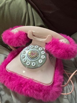 Teléfono Fijo Vintage Rosa Peludo Brillante