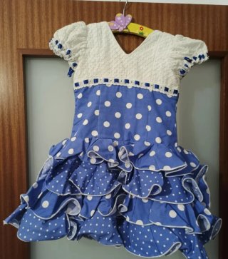 Traje Flamenca Niña Azul y Blanco