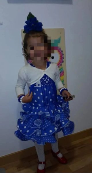 Traje Flamenca Niña Azul y Blanco