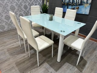 Mesa cristal 140cm + 6 sillas