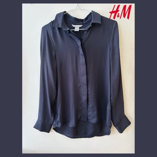 Camisa H&M Mujer Manga Larga Azul Marino