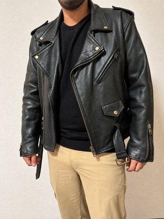 Chaqueta biker de piel auténtica vintage negra | H