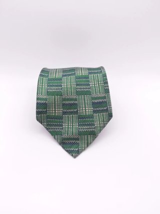 Corbata Loewe Seda Vintage Verde Cuadro Geométrica