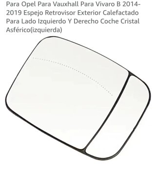 Cristal Espejo Retrovisor Opel Vivaro B 2014-2019