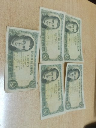 Lote 5 Billetes 5 Pesetas Banco de España 1951