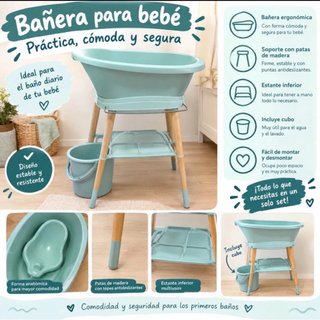Bañera Bebé JOU verde agua con patas madera