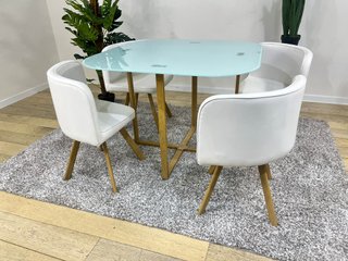 Mesa cristal y 4 sillas blancas