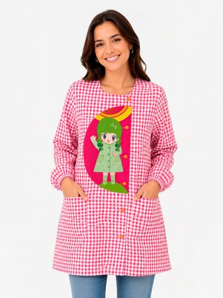 P Bata maestra niña cuadro rosa