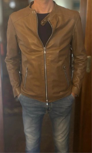 Giubbotto in vera pelle marrone slim fit taglia 46