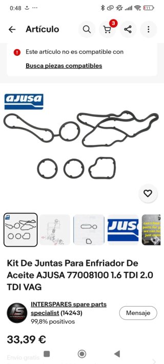Vw golf Seat leon 2.0 tdi Kit Juntas Enfriador