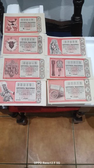 Lote de 7 Décimos de Lotería Nacional 1961