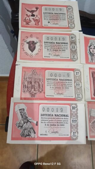 Lote de 7 Décimos de Lotería Nacional (1961)