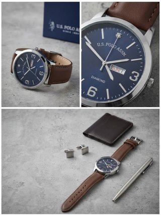 Reloj U.S. Polo Assn. Esfera Azul Correa Marrón