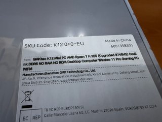 Mini PC GMKtec K12 Ryzen7 H255 Sin Abrir