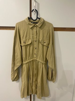 Vestido Camisero Zara Beige