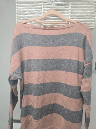 Jersey de punto rayas rosa y gris