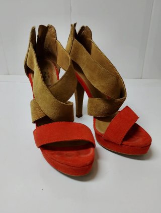 Zapatos tacón ante marrón y naranja T36