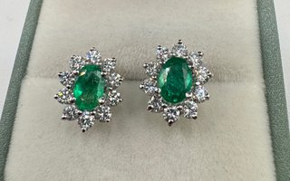 Pendientes de oro 18 kt, esmeraldas y diamantes