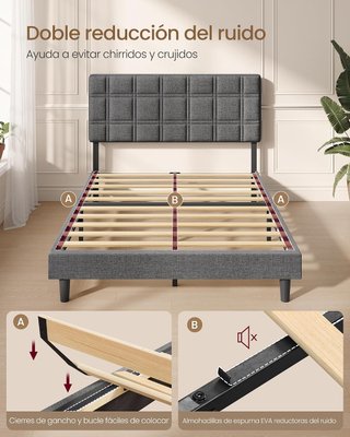 Estructura Cama Vasagle 135x190 Tela Gris NUEVA