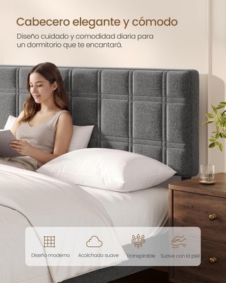 Estructura Cama Vasagle 135x190 Tela Gris NUEVA