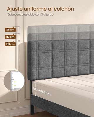 Estructura Cama Vasagle 135x190 Tela Gris NUEVA