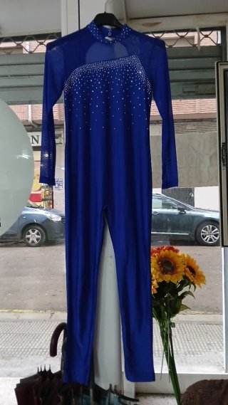 Mono patinaje artístico azul con pedrería