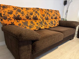 2 Sofás Cama Tela Marrón/Naranja