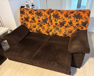 2 Sofás Cama Tela Marrón/Naranja