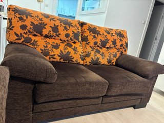 2 Sofás Cama Tela Marrón/Naranja