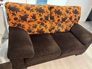 2 Sofás Cama Tela Marrón/Naranja