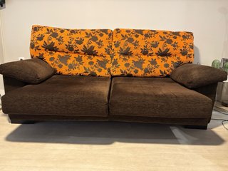 2 Sofás Cama Tela Marrón/Naranja