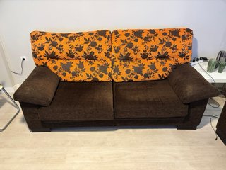2 Sofás Cama Tela Marrón/Naranja