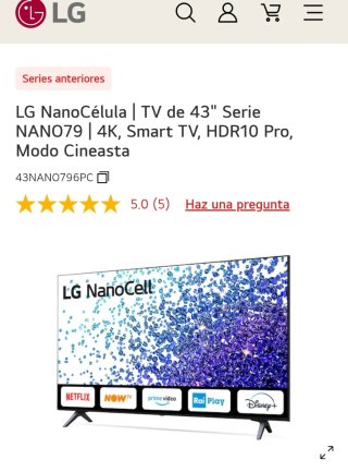Smart TV LG de 43"- para despiece o reparación