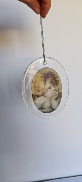 Decorazione Angelo Raffaello Vetro Ovale Pendente
