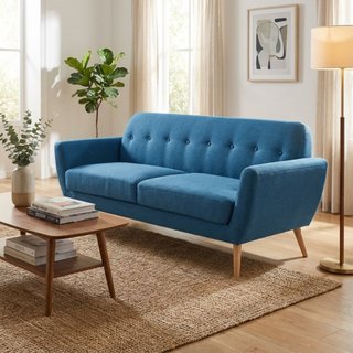 Divano 3 Posti Scandinavo Tessuto Blu 193x79x86cm