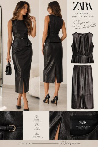 Conjunto Zara efecto piel negro