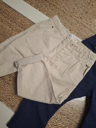 Pantalones vestir niño azul y beige