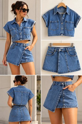 Conjunto Zara 2 Piezas Camisa Crop + Falda